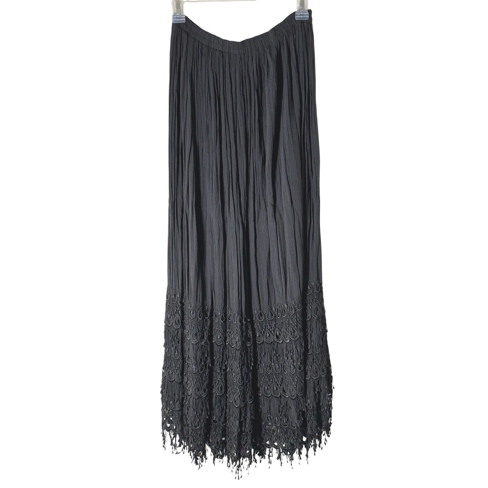 Women's Black Maxi Skirt with Lace Hem